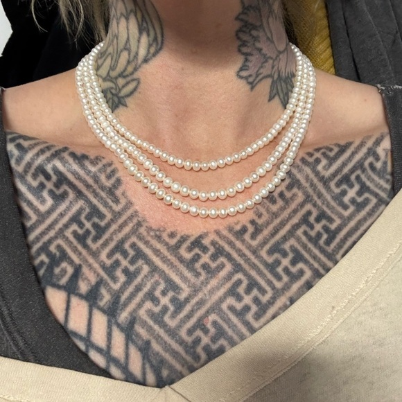 14k Yellow Gold 3 Strand Freshwater Pearl Estate Heirloom Necklace - Picture 2 of 9